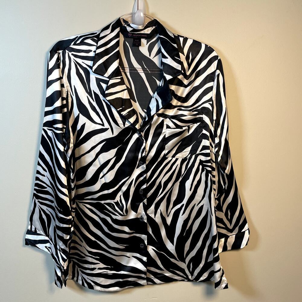 VICTORIA'S SECRET Womens Black & White Zebra Print Lingerie Blouse‎ Sz Small